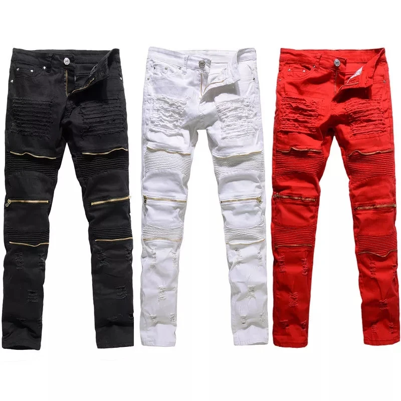 Classic Slim Mens Jeans Fit Straight Biker Ripper Zipper Full length Pants Men Clothing Ruched Denim Jeans, Customized color
Classic Slim Mens Jeans Fit Straight Biker Ripper Zipper Full length Pants Men Clothing Ruched Denim Jeans, Customized color