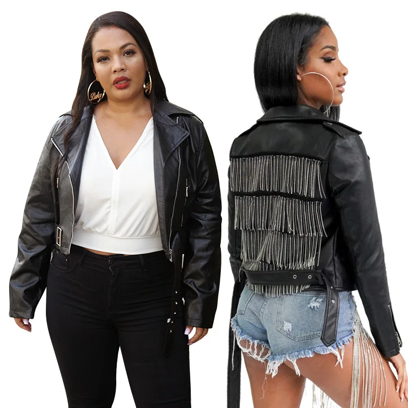 New Style Plus Size Cheap Pu Leather Tassel Zipper Stand Neck With Belt Casual Motorcycle Jacket Women'S Jackets, Black
New Style Plus Size Cheap Pu Leather Tassel Zipper Stand Neck With Belt Casual Motorcycle Jacket Women'S Jackets, Black