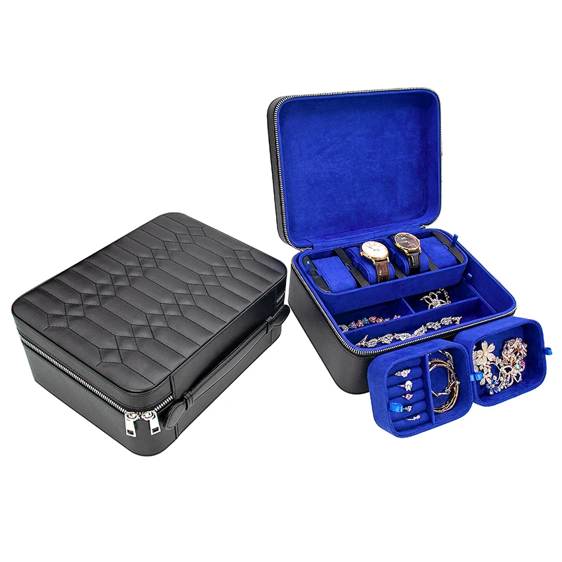 High-end Black Leather Watch Gift Organizer With Zipper Custom Personalized Velvet Crystal Necklace Jewelry Drawer Box
High-end Black Leather Watch Gift Organizer With Zipper Custom Personalized Velvet Crystal Necklace Jewelry Drawer Box