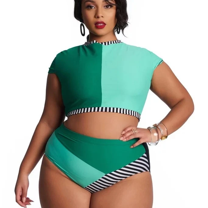 2021 new color block plus size swimsuit 2 piece sexy crop top and bikini set ladies swimwear & beachwear, 2color as picture
2021 new color block plus size swimsuit 2 piece sexy crop top and bikini set ladies swimwear & beachwear, 2color as picture