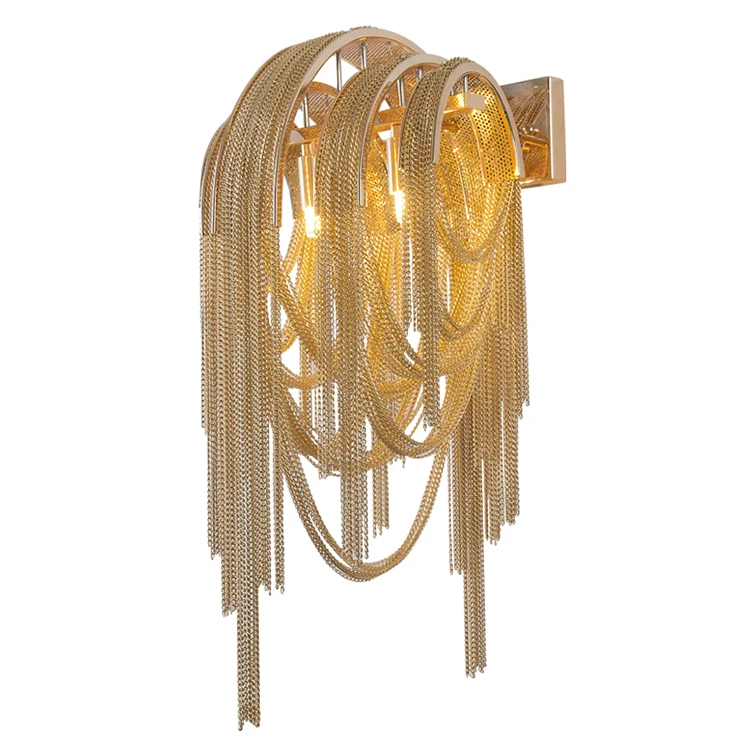 Modern creative aluminum Hanging chain wall led light  LED G9 gold silver Hotel Bedroom wall lamp