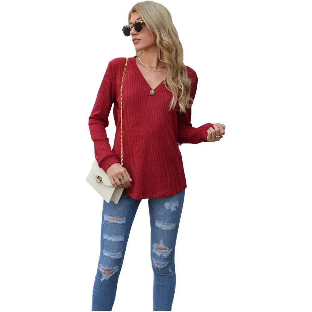 2020 Custom Fall Sexy Women Knitwear Ladies Plain Knitwear Top With Button for Women 
2020 Custom Fall Sexy Women Knitwear Ladies Plain Knitwear Top With Button for Women