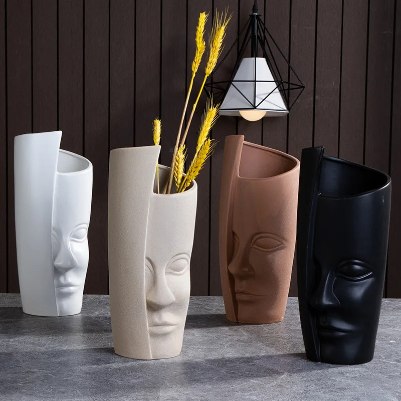 Creative nordic ins human face art ceramic flower arrangement vase, White, pink, blue
Creative nordic ins human face art ceramic flower arrangement vase, White, pink, blue
