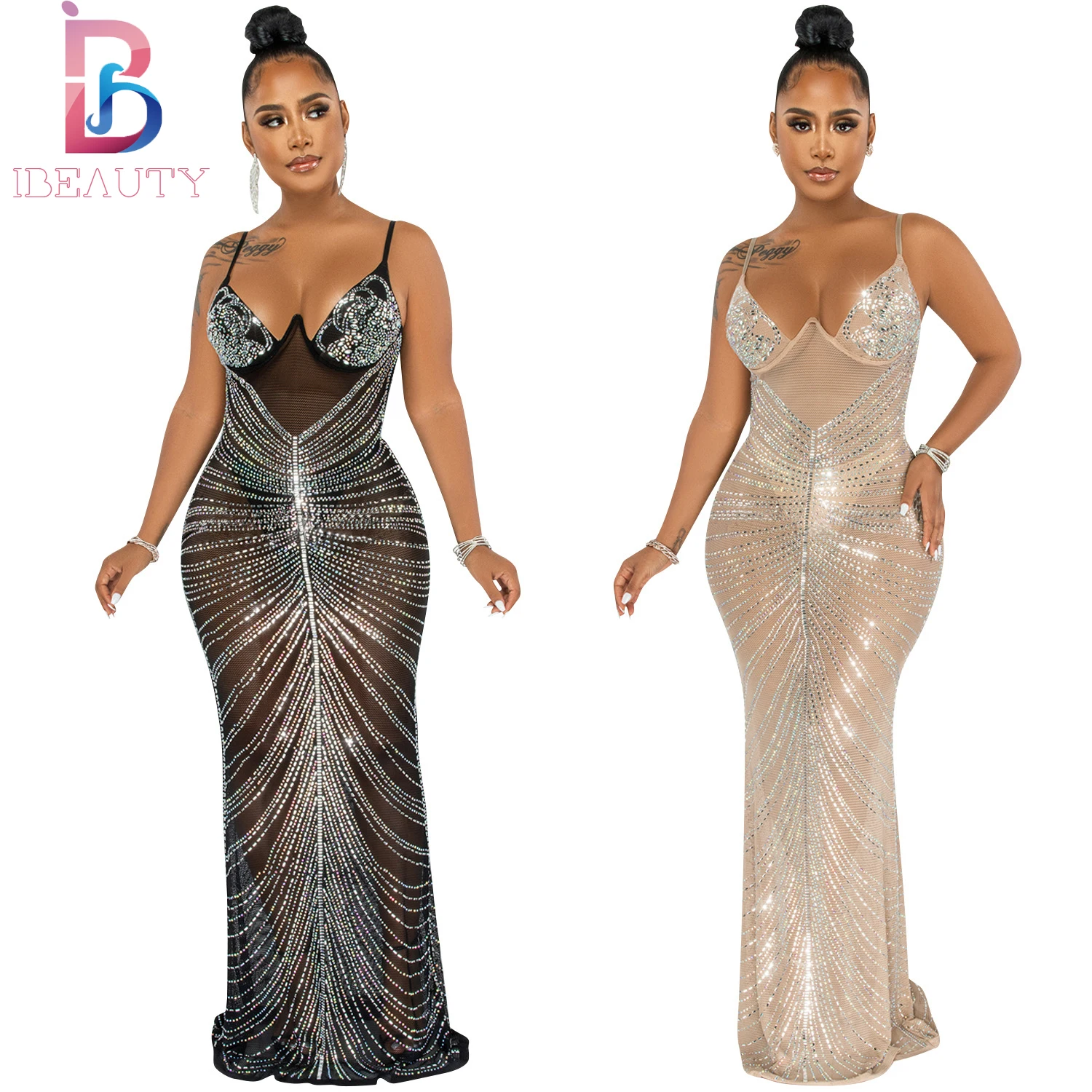 Ibeauty 2022 Sexy Sling Mesh See-through Long Rhinestone Dress Ladies Luxury Pleated Maxi Dress Bodycon Evening Party Dress, Black/nude
Ibeauty 2022 Sexy Sling Mesh See-through Long Rhinestone Dress Ladies Luxury Pleated Maxi Dress Bodycon Evening Party Dress, Black/nude