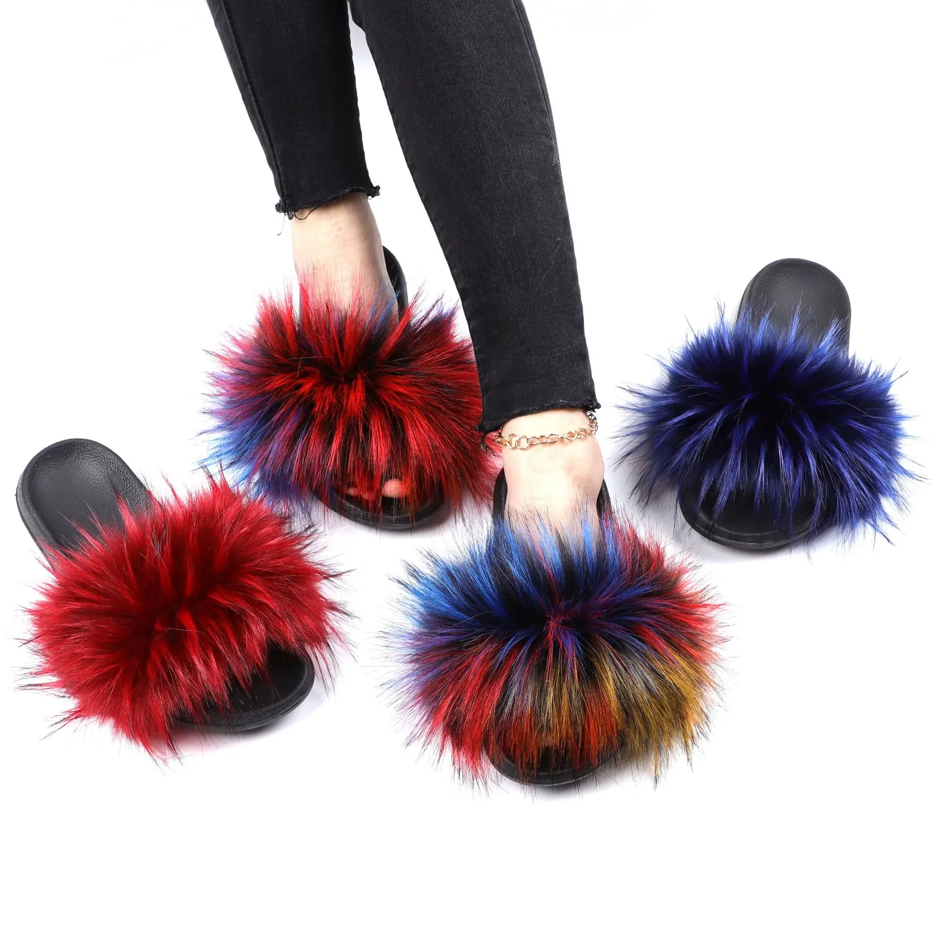 Non Slip Winter Warm Colorful Fluffy Furry Sandal Shoes Fashion Plush Faux Raccoon Fur Slippers Flat Shoes
Non Slip Winter Warm Colorful Fluffy Furry Sandal Shoes Fashion Plush Faux Raccoon Fur Slippers Flat Shoes