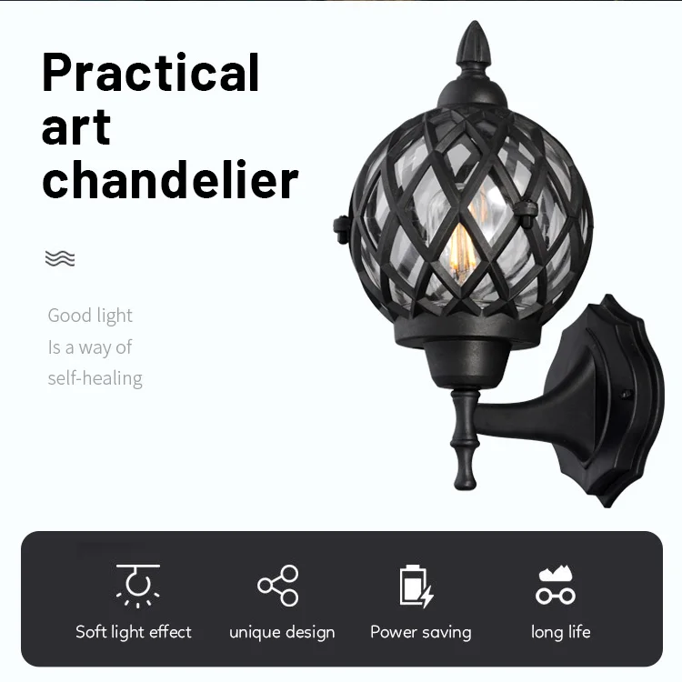 Street Sidewalk Square Park Retro Outdoor Garden E27 Lantern Wall Lamp