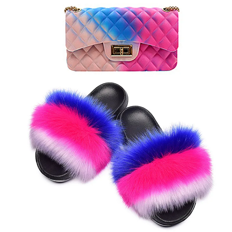Wholesale Luxury Fox Fur Slippers Soft Plush Ladies Furry Fur Slippers Set With Purse, Customized color
Wholesale Luxury Fox Fur Slippers Soft Plush Ladies Furry Fur Slippers Set With Purse, Customized color
