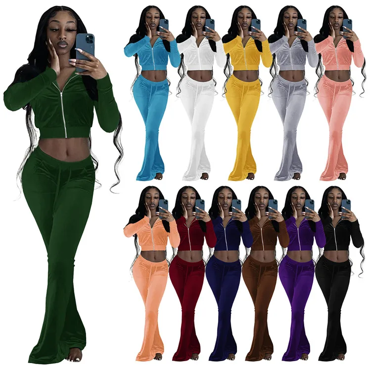 Trendy Ladies 2 Suit Velvet Long Sleeve Flare Pants Two Piece Set fall clothing for women
Trendy Ladies 2 Suit Velvet Long Sleeve Flare Pants Two Piece Set fall clothing for women