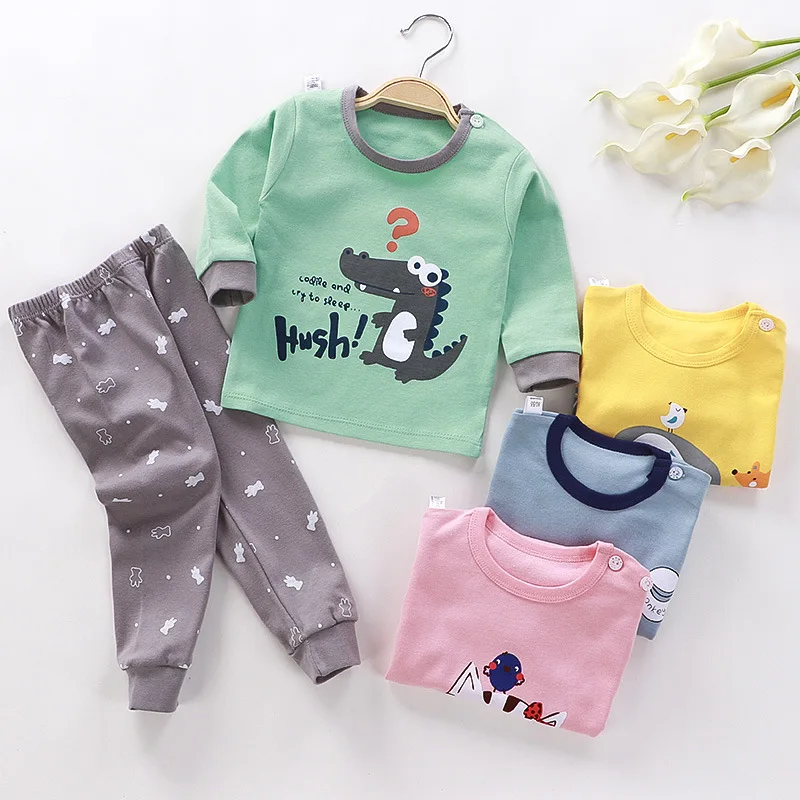 

Enssy Children Long Sleeve Cotton Pajamas Cute Suit Girls Boys Cartoon Animal Sleepwear designer two piece Kids Clothing Set