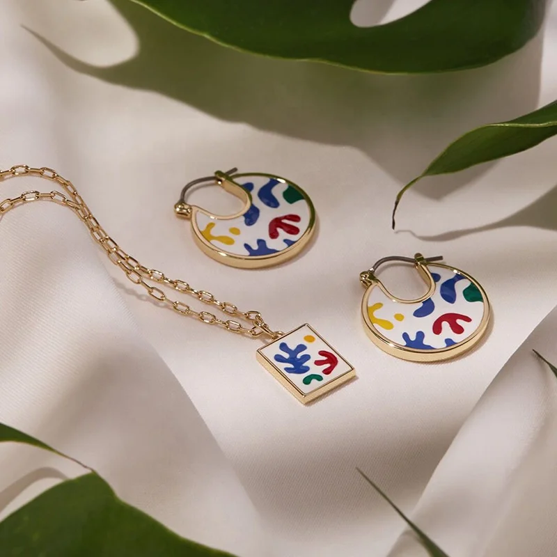 Ins high fashion stainless steel jewelry sets colorful abstract oval enamel pendant necklaces drop earrings set for women
Ins high fashion stainless steel jewelry sets colorful abstract oval enamel pendant necklaces drop earrings set for women