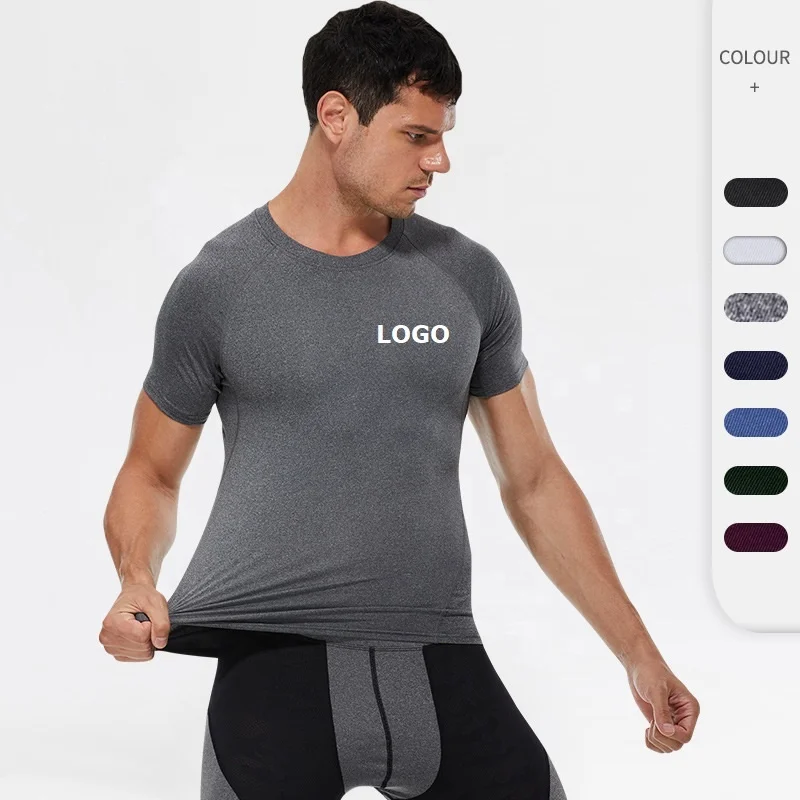 

Fitness T-shirt Custom Logo 85% Polyester 15% Spandex Short Sleeve Baselayer GYM Workout Sports Compression Shirt for Men