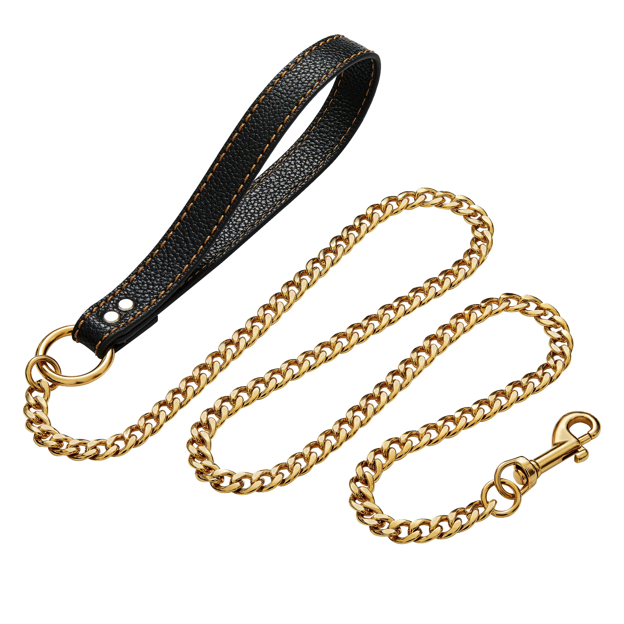 Custom Fashion Pet Supplies Gold Dog Chain 18k Gold Silver Dog Leash with Thick Genuine Leather Handle
Custom Fashion Pet Supplies Gold Dog Chain 18k Gold Silver Dog Leash with Thick Genuine Leather Handle