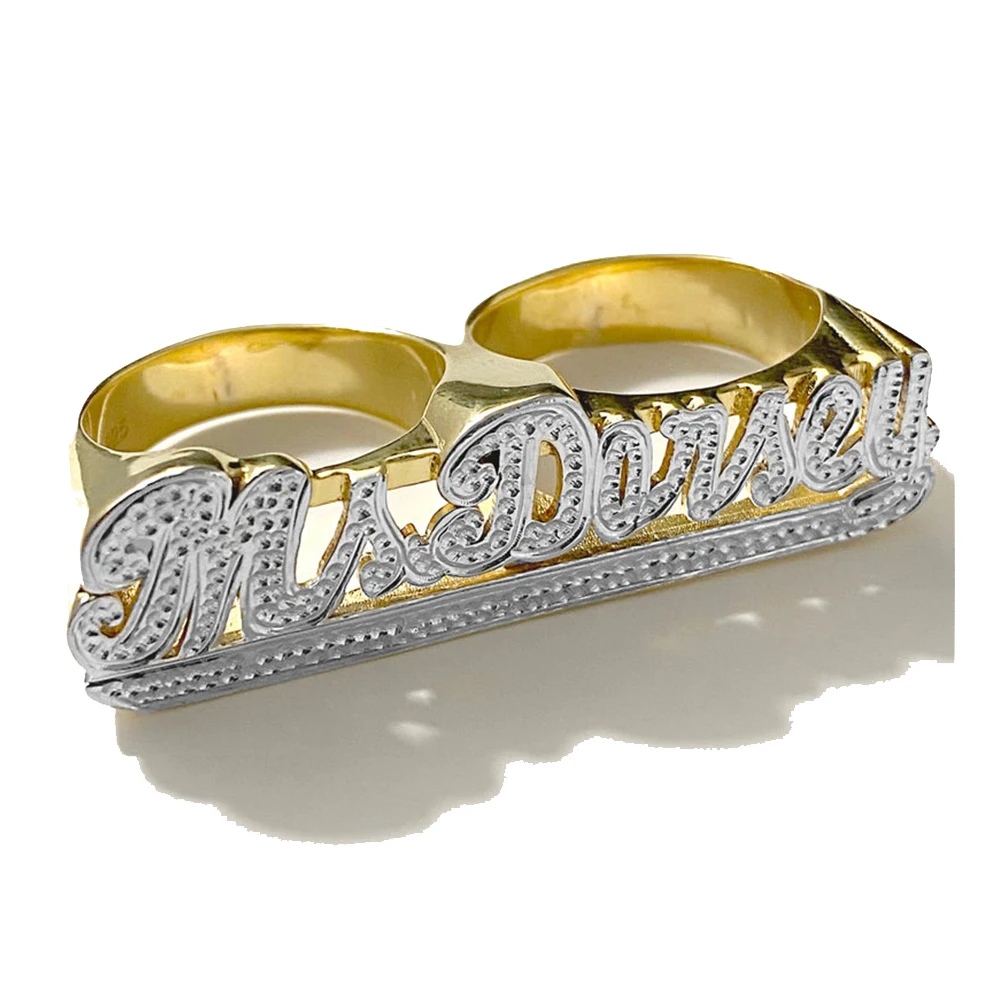 Brass 14k Gold Plated Silver Two Tones Personalized 3D Finger Name Ring custom two name rings For Gifts, Gold, silver, rose gold 
Brass 14k Gold Plated Silver Two Tones Personalized 3D Finger Name Ring custom two name rings For Gifts, Gold, silver, rose gold