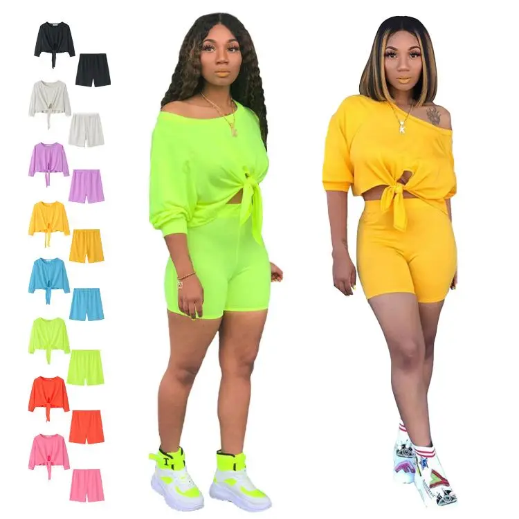 Hot Sale Women Clothing Cotton Short Sleeves Neon Two Pieces Shorts Set Casual 2 Piece Women Outfit, Pink,blue,yellow,black,white,sky color
Hot Sale Women Clothing Cotton Short Sleeves Neon Two Pieces Shorts Set Casual 2 Piece Women Outfit, Pink,blue,yellow,black,white,sky color