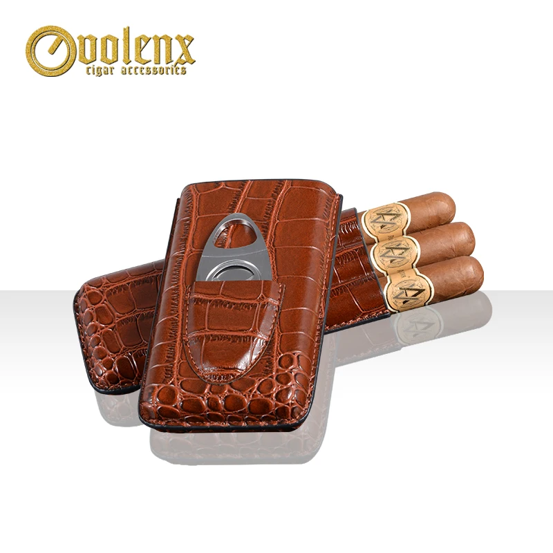 Travel Cigar Case with cutter Genuine Leather Cigar Pouch Box 4 Cigars, Brown
Travel Cigar Case with cutter Genuine Leather Cigar Pouch Box 4 Cigars, Brown