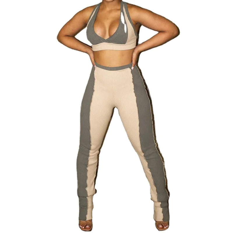 2021 summer fashion wholesale women crop top 2 piece set women contrast color two piece pants set
2021 summer fashion wholesale women crop top 2 piece set women contrast color two piece pants set