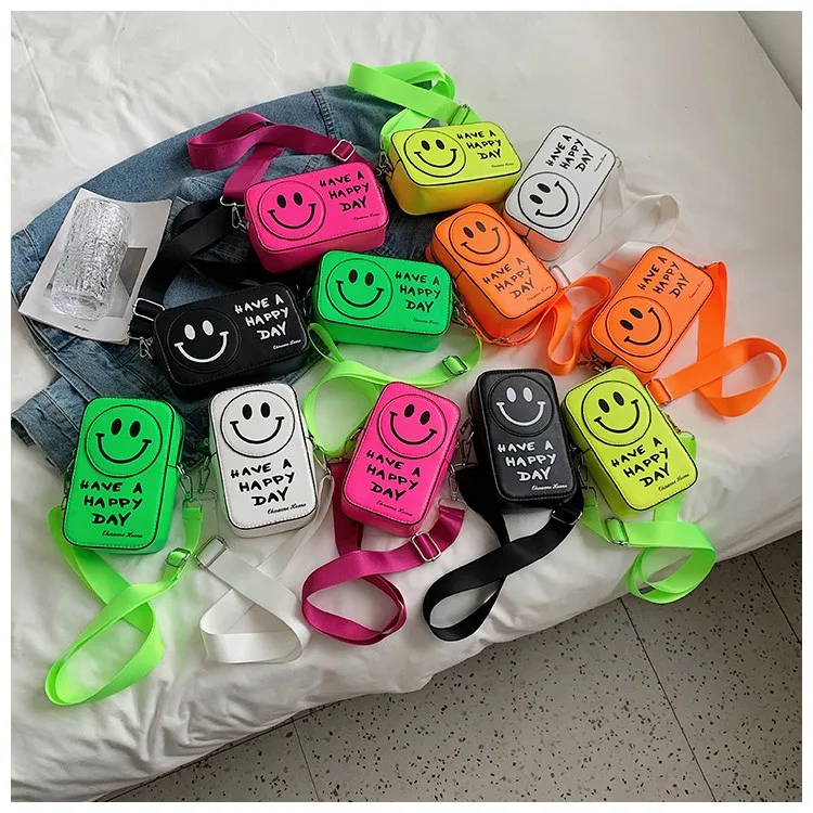 New Fluorescent Color Smiley Face Mini Messenger Bags For Women Summer Girls Cute String Kids Coin Purses Handbags, As picture
New Fluorescent Color Smiley Face Mini Messenger Bags For Women Summer Girls Cute String Kids Coin Purses Handbags, As picture