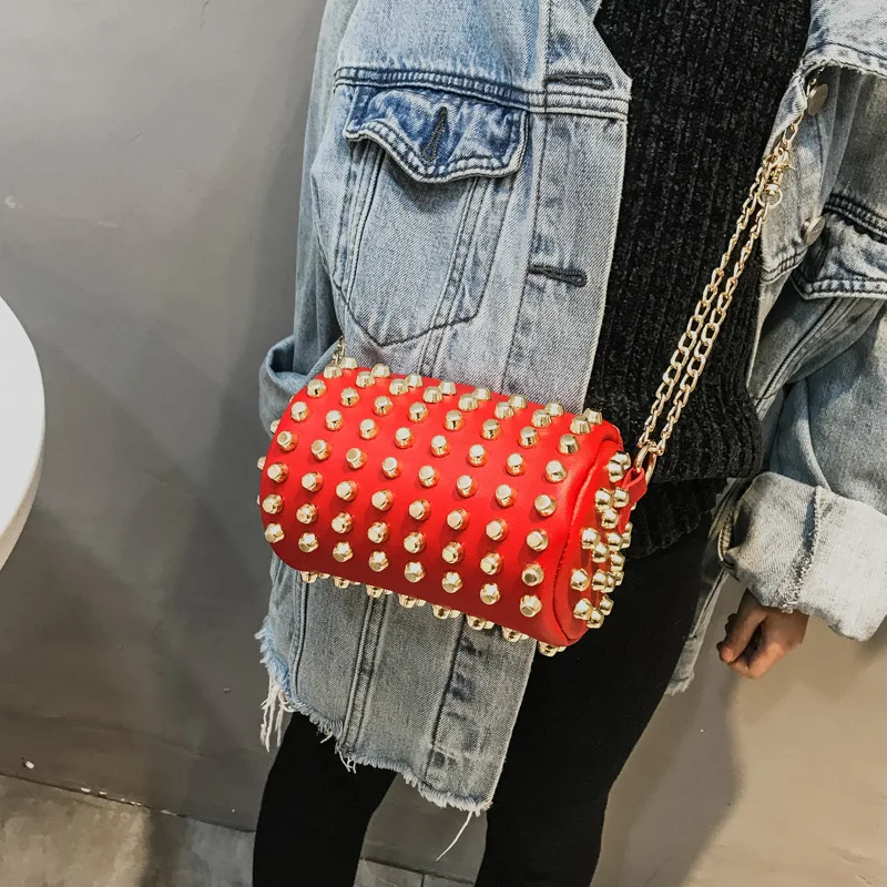 New Arrival Trends Cylindrical Clutch Rivet Design Metal Chain Diagonal Bag Designer Handbags For Women Luxury, 6 colors
New Arrival Trends Cylindrical Clutch Rivet Design Metal Chain Diagonal Bag Designer Handbags For Women Luxury, 6 colors