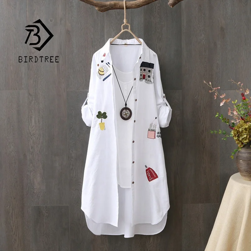Loose Long Shirt Women Cotton House Embroidery Long Sleeve Plus Size M-3XL White Shirt Blouse Tops Outwear T16613X, White/blue
Loose Long Shirt Women Cotton House Embroidery Long Sleeve Plus Size M-3XL White Shirt Blouse Tops Outwear T16613X, White/blue