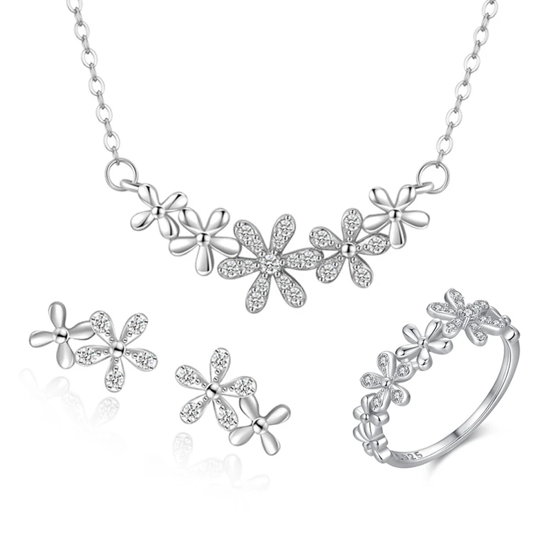 Trendy White Gold Daisy Necklace Earrings Rings Set 925 Sterling Silver Cubic Zirconia Flower Jewelry Set for Holiday Gift
Trendy White Gold Daisy Necklace Earrings Rings Set 925 Sterling Silver Cubic Zirconia Flower Jewelry Set for Holiday Gift