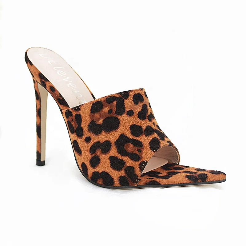

101297 2021 Stiletto Pointed Open Toe Slip-on Sandals Thin Heel Slippers Shoes Women heels designer heels New Fashion Shoes, Apricot;black;yellow;orange;blue;leopard