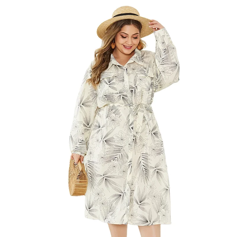 Highneck slim fit large length printed dress long skirt