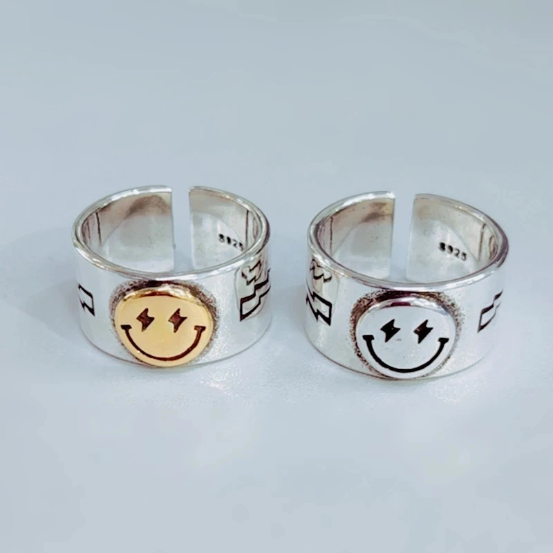Big Lightning Smiley Finger Ring Adjustable Open Metal Wide Ring for Women, Picture shows
Big Lightning Smiley Finger Ring Adjustable Open Metal Wide Ring for Women, Picture shows