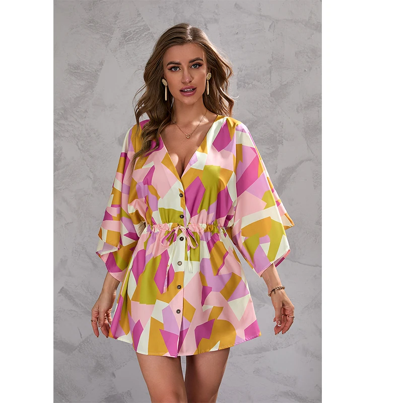 TW953016 Amazon best sales casual summer women geometric print half sleeve shirt dress
TW953016 Amazon best sales casual summer women geometric print half sleeve shirt dress