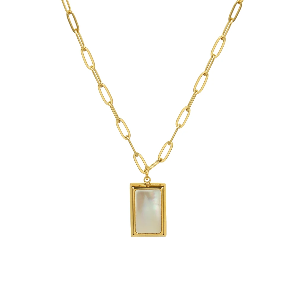 Titanium Steel 18k Gold Plated White Sea Shell Square Pendant Chain Necklace, 18k gold/rose gold/silver
Titanium Steel 18k Gold Plated White Sea Shell Square Pendant Chain Necklace, 18k gold/rose gold/silver
