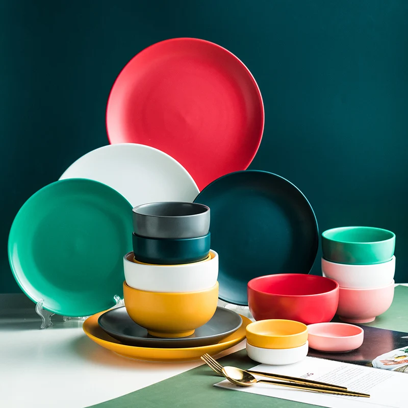 Amazon Hot Sales Nortic matte color round ceramic bowls and plates solid color glaze tableware set AWS110074, 7 colors
Amazon Hot Sales Nortic matte color round ceramic bowls and plates solid color glaze tableware set AWS110074, 7 colors