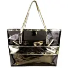 Gold Color 2pcs in 1 Handbag Sets Semi Clear PVC Shoulder Totes Bags Mix Leather Zipper Purses Outdoor Beach Handbag Sets
