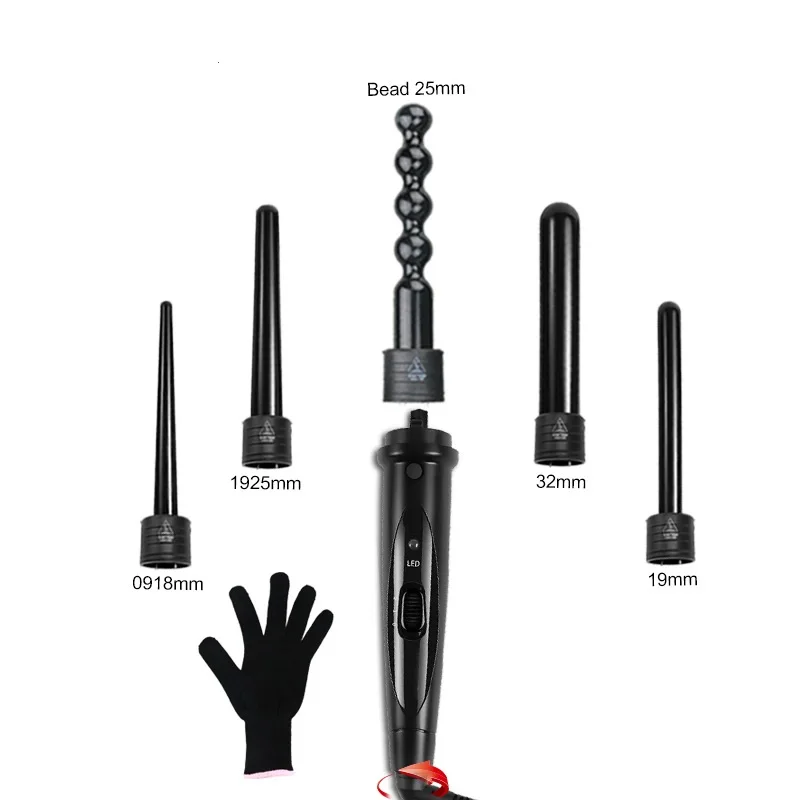 Professional Adjustable Switch Curl Hair Machine LED 5 in 1 Curling Iron Wand Set, Black
Professional Adjustable Switch Curl Hair Machine LED 5 in 1 Curling Iron Wand Set, Black