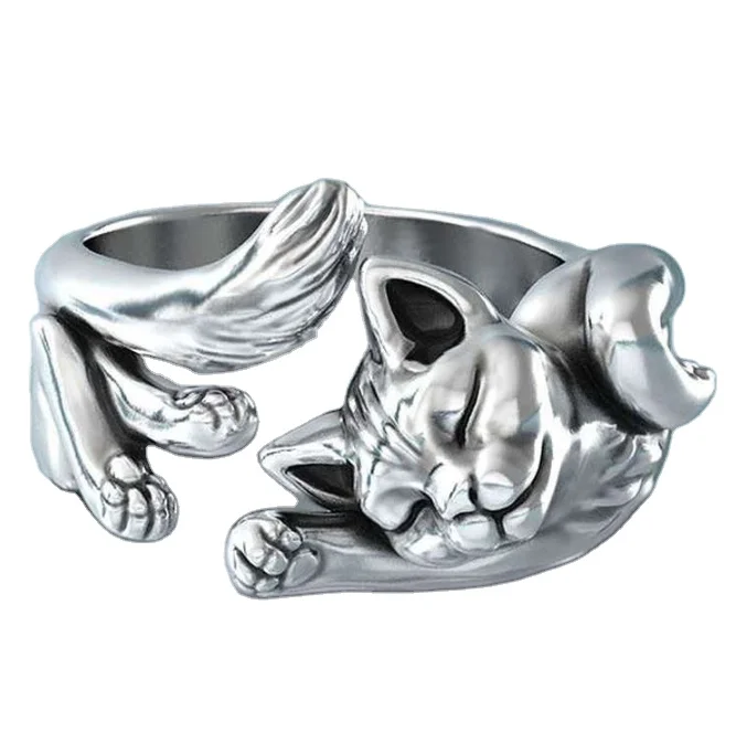 Wish new kitten ring 925 antique silver plated black cat totem ring in Europe and America
Wish new kitten ring 925 antique silver plated black cat totem ring in Europe and America