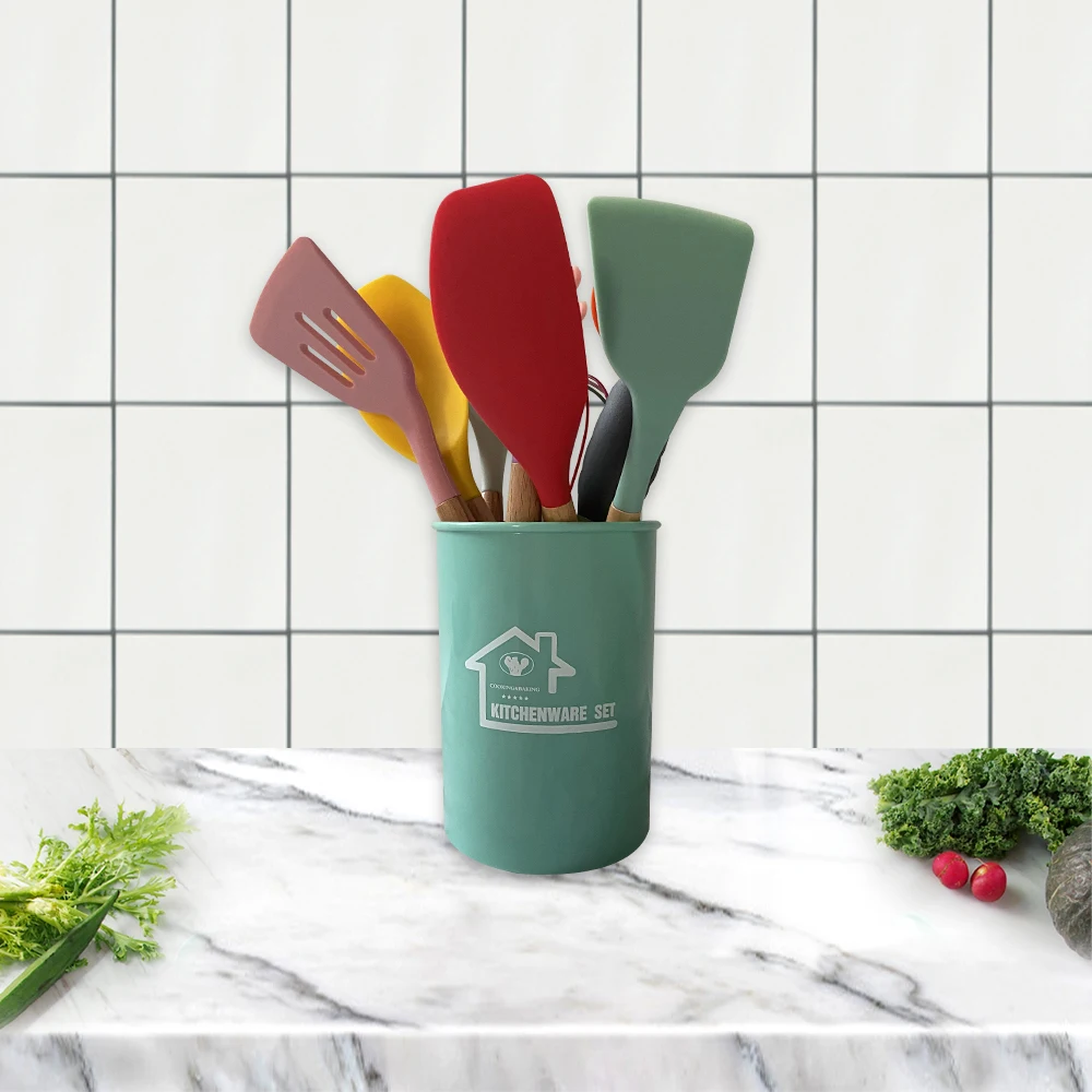 11 Colors Wooden Handle Kitchenware Set Food Grade Silicone Kitchen Tools 11 Pieces With Round Container
11 Colors Wooden Handle Kitchenware Set Food Grade Silicone Kitchen Tools 11 Pieces With Round Container