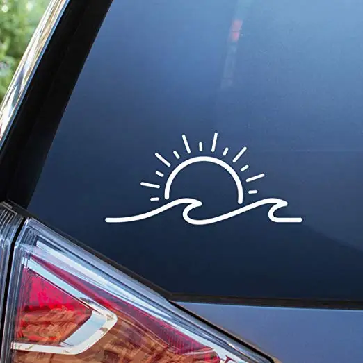

Custom funny Beach Sun Wave stickers for Car window bumper laptop motorcycle Decal car sticker decoration laser 7inch