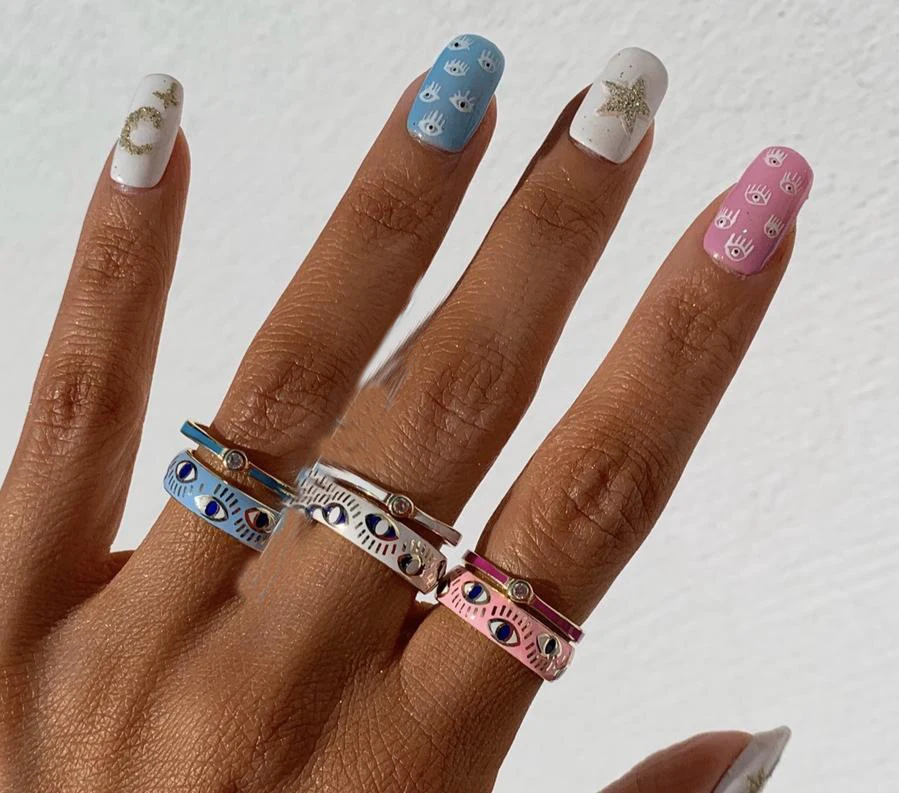 summer fashion gold color pink enamel turkish evil eye women finger band ring for girl women, Customized
summer fashion gold color pink enamel turkish evil eye women finger band ring for girl women, Customized