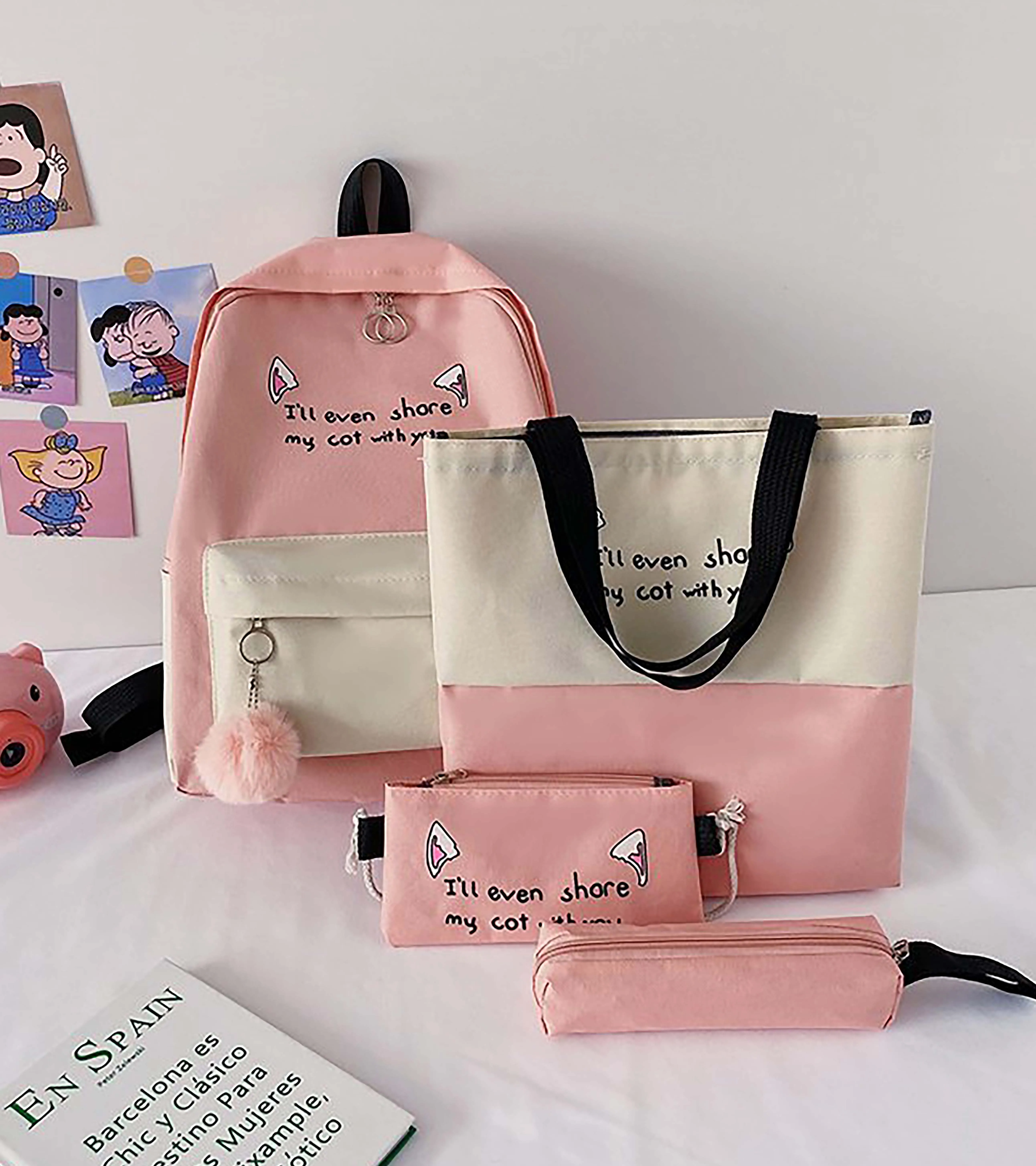 Hot selling fashion pink travel school bag women girls student 4 pcs backpack set, Customized color
Hot selling fashion pink travel school bag women girls student 4 pcs backpack set, Customized color