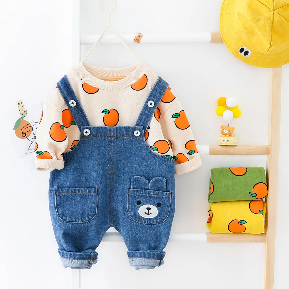 2021 summer autumn New Style kid fashion long sleeve print cartoon fruit tops denim strappy shorts children baby boy clothes set
2021 summer autumn New Style kid fashion long sleeve print cartoon fruit tops denim strappy shorts children baby boy clothes set