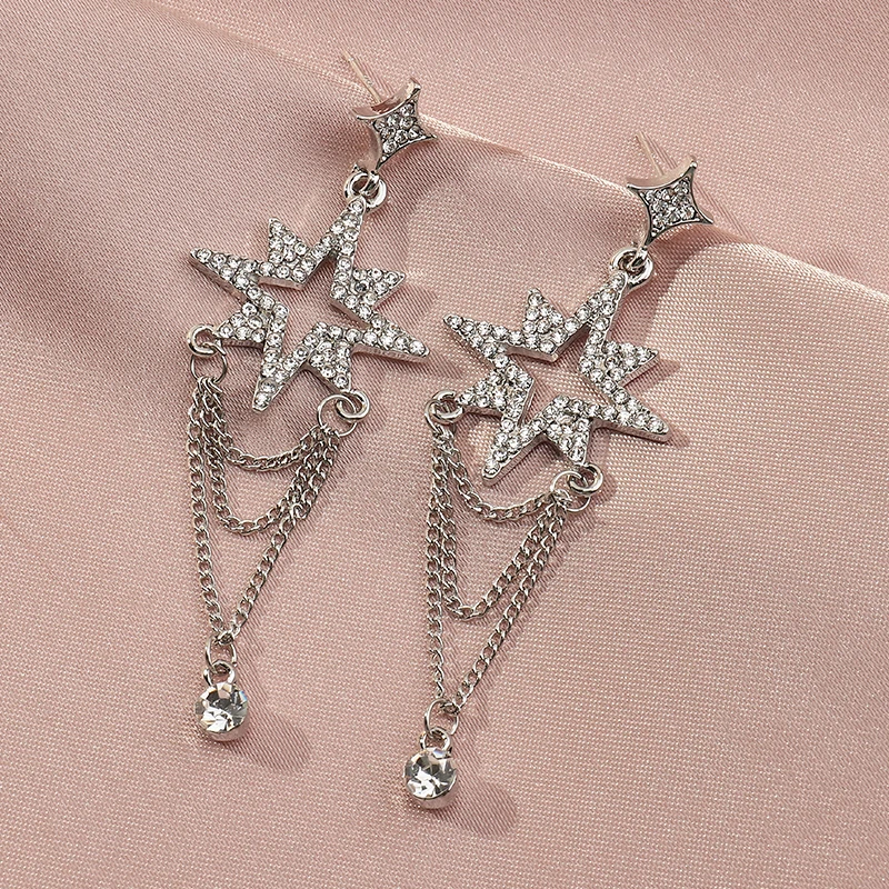 EZ3202 Silver Curved Star Shape with Long Chain Tassel Fringe Drop Earrings 2021 for tarvel parties outdoors
EZ3202 Silver Curved Star Shape with Long Chain Tassel Fringe Drop Earrings 2021 for tarvel parties outdoors