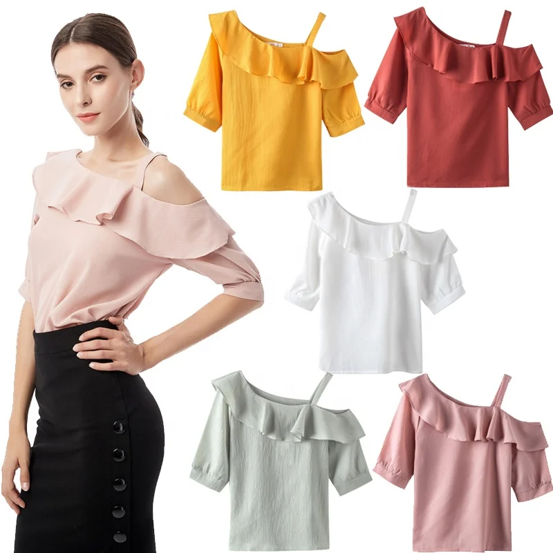 Plus Size Fashion 2020 New Lady Sweet T-shirts Solid Color Half Sleeve Tee Tops Off Shoulder Falbala Women's Chiffon T-shirt, Solid color as shown
Plus Size Fashion 2020 New Lady Sweet T-shirts Solid Color Half Sleeve Tee Tops Off Shoulder Falbala Women's Chiffon T-shirt, Solid color as shown