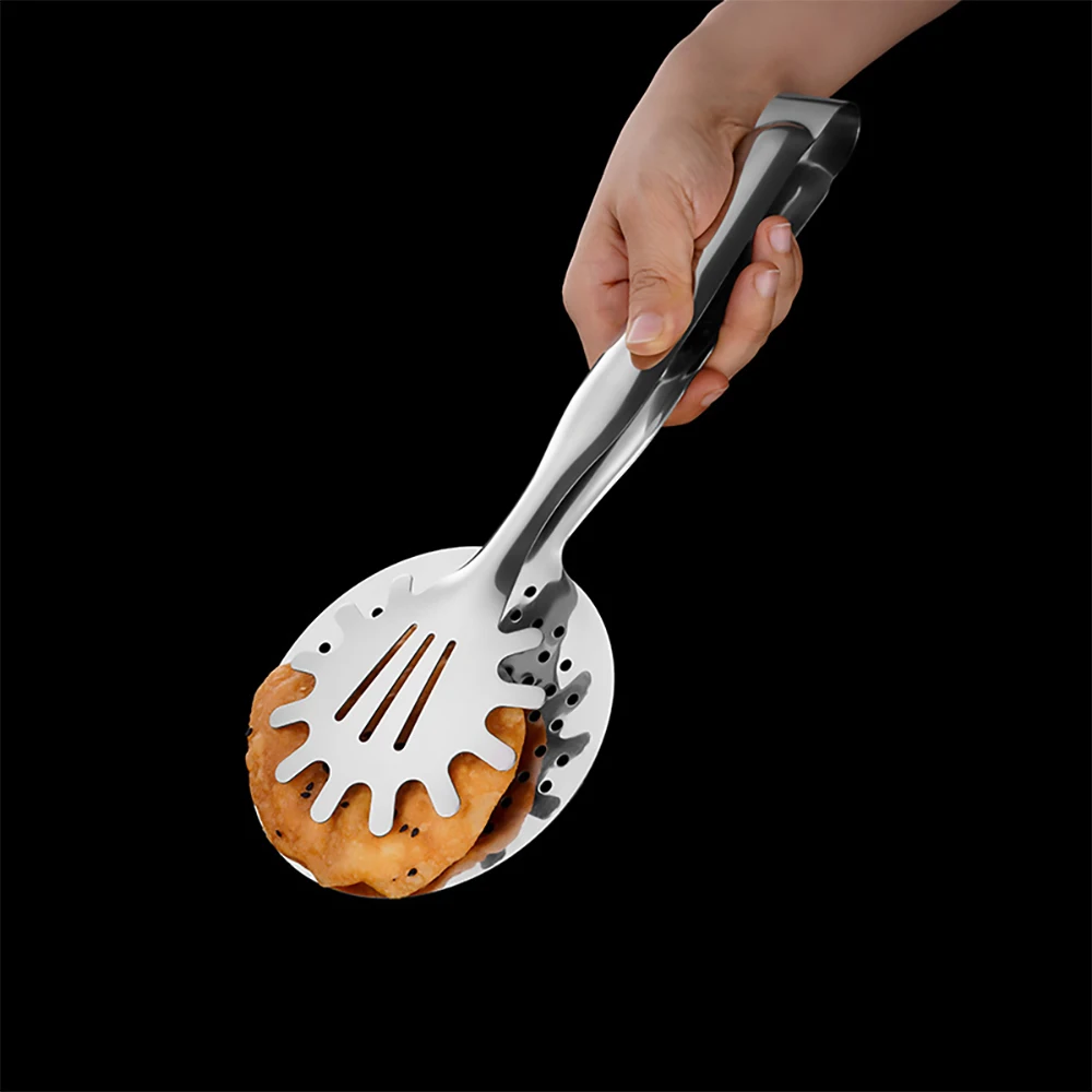 

Buffet Food Serving Tong Snack Fryer Strainer Kitchen Stainless Steel Mesh Frying Food Tong Clip Oil Colander Kitchen Gadgets, Silver