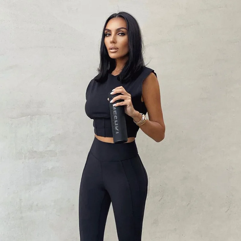 X03171C Solid Sporty Workout Sleeveless Top And Pants Matching Sets 2021 Women Clothing Casual Fitness Skinny Slim 2 Piece Outfi, Black
X03171C Solid Sporty Workout Sleeveless Top And Pants Matching Sets 2021 Women Clothing Casual Fitness Skinny Slim 2 Piece Outfi, Black