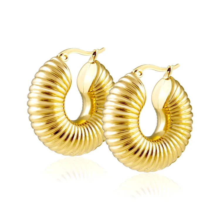 Trendy statement jewelry 18k gold waterproof nickle free recycled stainless steel chunky hoop earrings
Trendy statement jewelry 18k gold waterproof nickle free recycled stainless steel chunky hoop earrings