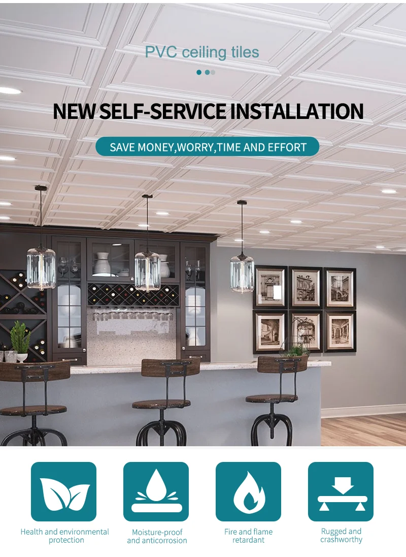 Insulated ceiling tiles 600x600mm for interior decoration fireproof  pvc ceiling tiles