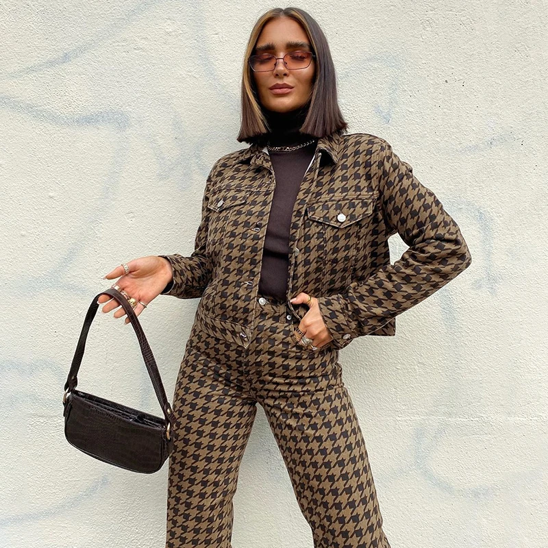 Fashion Classic Design Causal ladies Coat Suit Autumn Long Sleeve Brown Houndstooth Turn-down Collar Jacket For Women
Fashion Classic Design Causal ladies Coat Suit Autumn Long Sleeve Brown Houndstooth Turn-down Collar Jacket For Women