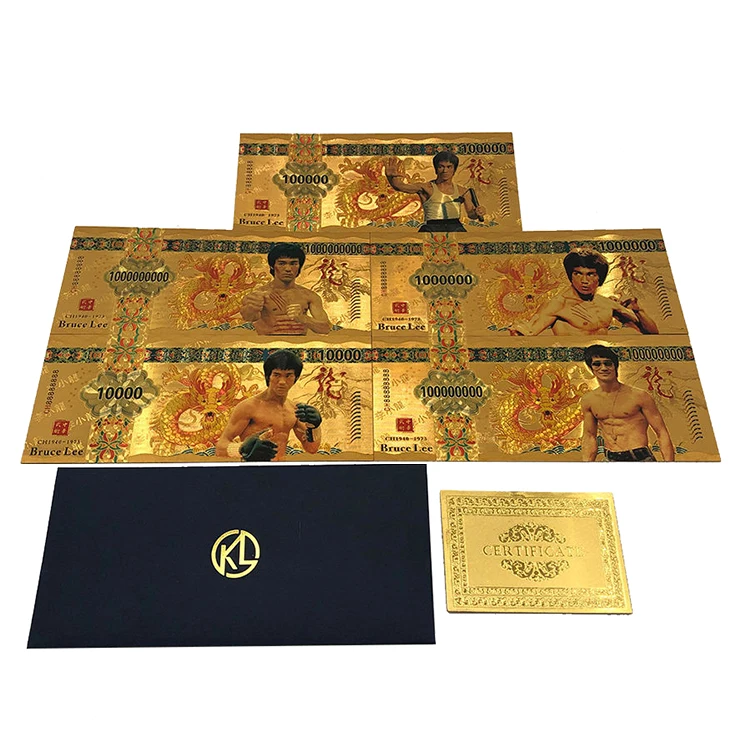 

Free Shipping Bruce Lee Commemorative Bank Note Coin Colored 24k Gold Foil Plated Banknote