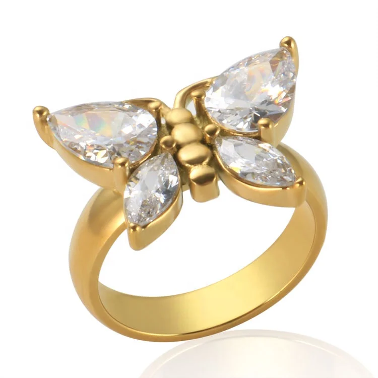 Luxury Fine Jewelry Shiny CZ Stone Zircon Diamond Engagement Ring 18K Gold Plated Exquisite Women Butterfly Ring, Gold, rose gold, steel, black etc.
Luxury Fine Jewelry Shiny CZ Stone Zircon Diamond Engagement Ring 18K Gold Plated Exquisite Women Butterfly Ring, Gold, rose gold, steel, black etc.
