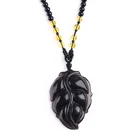 Carved natural ice obsidian leaf shaped pendant necklace fashion crystal contentment necklace