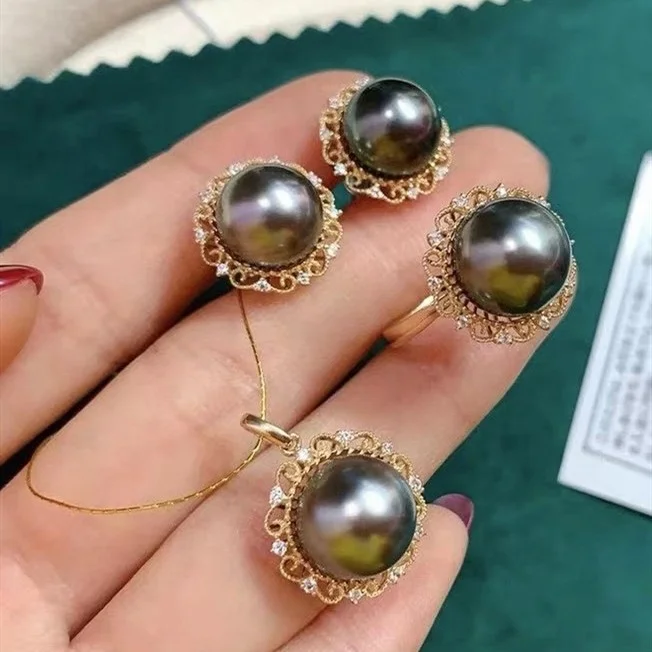 

DIY 9-12mm Pearl Ring 925 silver Accessories Natural freshwater Pearl suit s925 Sterling Silver set ring pendant earring