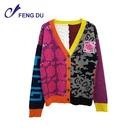 Custom OEM & ODM Long Sleeve Angora Cardigan Combo Jacquard Knitted Sweater Men